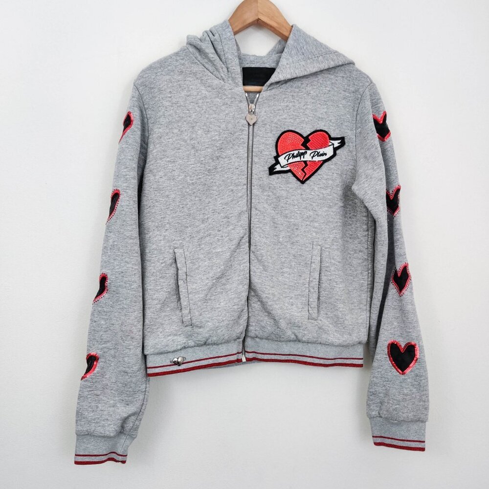 Phillip Plein Limited Edition Grey Broken Heart Hoodie Sweatshirt Large